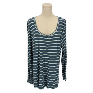 TORRID LOUNGE Blue White Stripe Henley Long Sleeve Shirt Top Plus Size 2